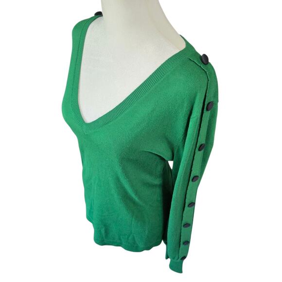 Karl Lagerfeld Paris Green Sweater Women’s L Button Sleeve V-Neck Pullover Top - Picture 1 of 7
